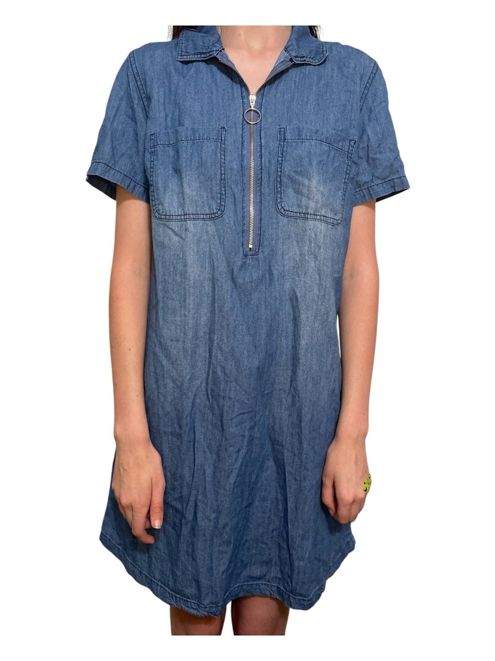 Given Kale Casual Denim Zip-Front Mini Dress - Blue Size Small